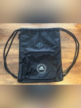 adidas Black Drawstring Gym Sack with Front Zip Pocket